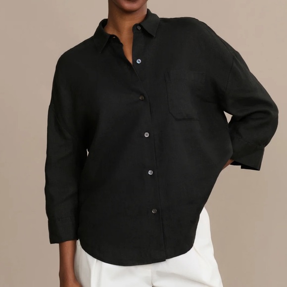 Jenni Kayne Tops - jenni kayne Black Linen Front Pocket Boxy Relaxed Fit Logan Blouse Size Large